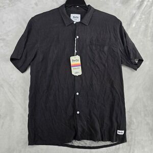 Duvin Button Up Shirt Black 100% Rayon‎ Mens Medium Short Sleeve Beach